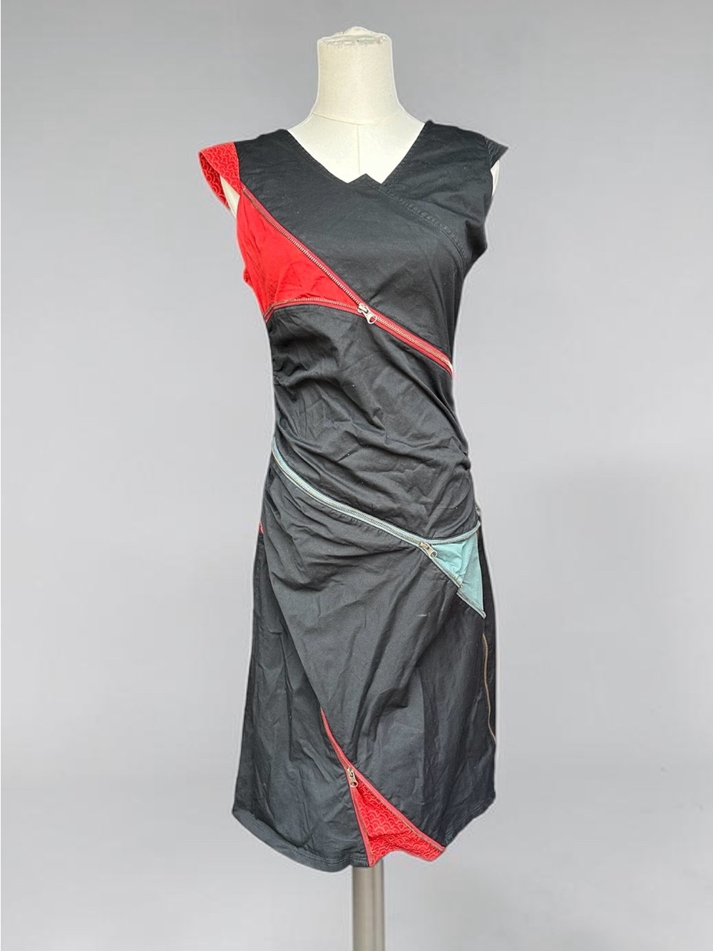 Skunkfunk Black Dress with Red & Teal Zip Panels